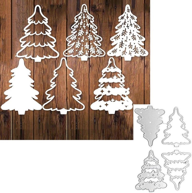 hinana 4pcs/Set Christmas Tree Metal Die Cuts,Merry Christmas Tree Cutting Dies Cut Stencils for DIY Scrapbooking Photo Decorative Embossing Paper Dies for Scrapbooking Card Making - Image 1